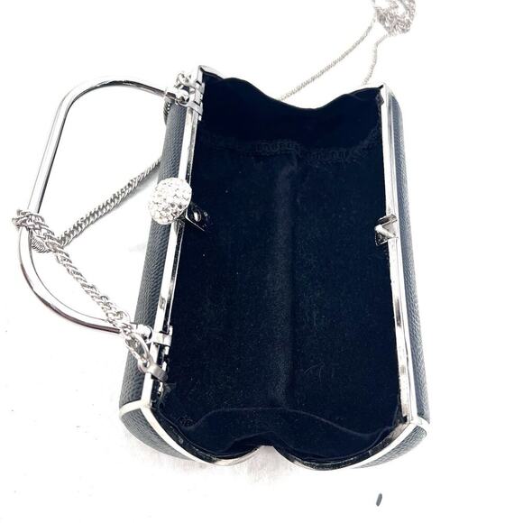 Black & Silver Cylinder Shaped Convertible Clutch Crossbody Small Evening Bag - Picture 4 of 7